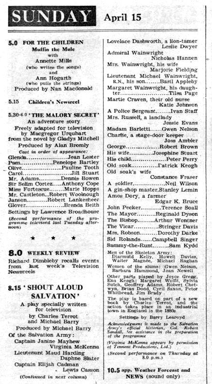 Shout Aloud Salvation cast in Radio Times 1951